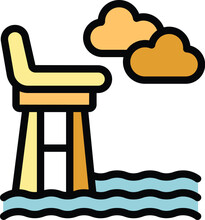 Coast Guard Beach Icon Outline Vector. Water Emergency. Sea Lifeboat Color Flat