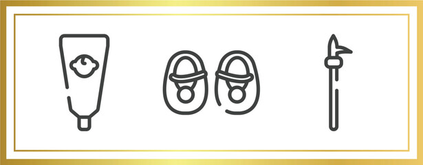 emergencies outline icons set. linear icons sheet included baby cream, baby shoes, pike pole vector.