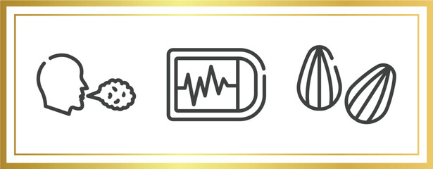 Wall Mural - allergies outline icons set. linear icons sheet included cough, ekg monitor, almond vector.