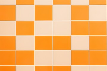 Wall Mural - Orange ceramic wall chequered and floor tile background. Simple pattern grid for backdrop hospital wall, canteen and kitchen. generative AI