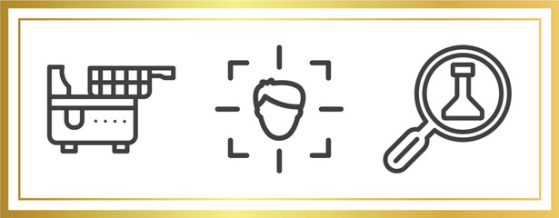 Wall Mural - data organization outline icons set. linear icons sheet included electric fryer, detection, science research vector.