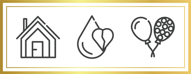 Wall Mural - charity outline icons set. linear icons sheet included shelter, heart drop, ballons vector.