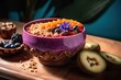 Purple acai bowl, fresh fruit and granola., generative IA