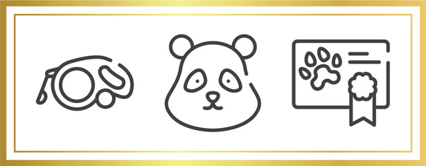 Wall Mural - pet shop outline icons set. linear icons sheet included extending leads, panda bear head, health certificate vector.