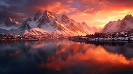 Canvas Print - sunrise over the snow mountains