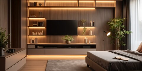 Aufkleber - Cozy room interior with stylish furniture, decor and modern TV set