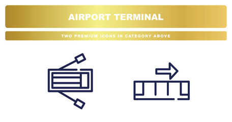 two premium icons from airport terminal collection. outline icons set included lifeboat thin line, or with right arrow thin line vector.