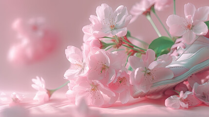 Wall Mural - pink cherry blossoms on a soft pink background