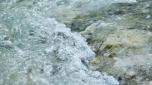 Clear Water Of Mountain Water Stream Running In Slow Motion