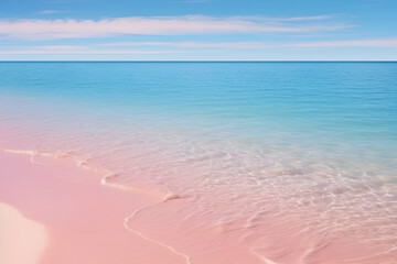 Beautiful blue sea, ocean and pink sand beach. Vacation or holiday