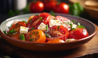 Wall Mural - Greek tomato salad , made with Generative AI