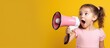 © vxnaghiyev - A funny Caucasian girl in a pink dress is screaming into a megaphone expressing sincere emotions