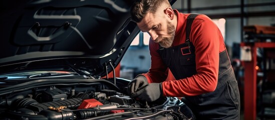 Mechanic fixing car breakdown with torque wrench Vehicle maintenance and repair