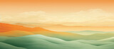 Fototapeta Na sufit - Kolorowe tło 3d z falistych warstw - kolory pomarańczowy, zielony i żółty. Pagórki, doliny i niebo latem.