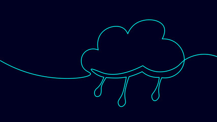 Wall Mural - Single continuous line art rainy stormy cloud. Sad emotional cloudy weather lightning design concept. One line sketch outline, vector illustration drawing