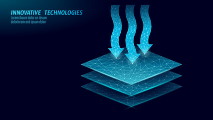 Low poly model breathable fabric technology. Blue wire mesh futuristic digital air flow soft material textile properties vector illustration