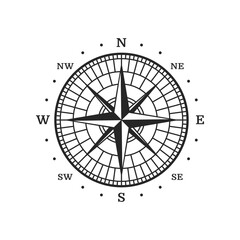 Sticker - Old compass, vintage map wind rose star, marine travel and nautical navigation vector symbol. Vintage compass with north west and east south direction arrows, naval cartography and seafaring wind rose