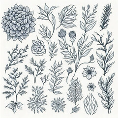  Hand drawng doodle designs on white paper. Floral doodles hand drawn icons, created with AI Generative technology