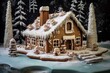 festive gingerbread house in a snowy landscape