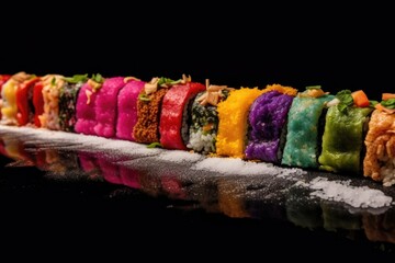 Canvas Print - sushi rolls with colorful ingredients in a row