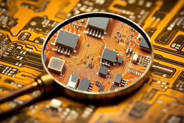 Sticker - integrated circuit under a magnifying glass