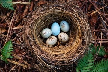 Wall Mural - birds-eye view of nest with eggs from above