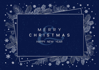 Wall Mural - vector card of christmas background with branches of christmas tree and silver elements.