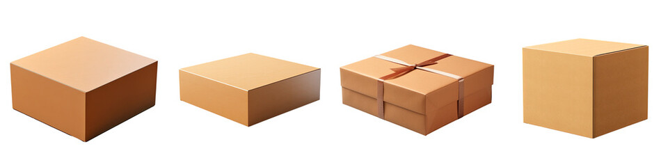 Sticker - Kraft package box on a transparent background with clipping paths