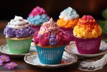 Colorful Cupcakes With Various Frostings
