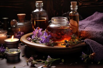 Poster - aromatherapy oils next to a warm bath