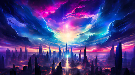 Wall Mural - Soar through the neon glass skies