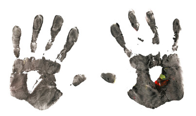 Wall Mural - Set black hand print, paint watercolor isolated on white  