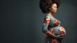 Side view of pregnant afro American woman, copy space, 16:9, high quality