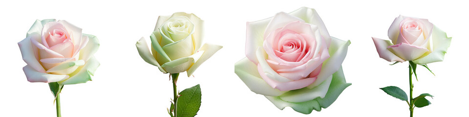 Poster - Blooming rose with green white and pink petals naturally illuminated transparent background