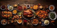 Overhead Photo Of Thanksgiving Turkey Dinner