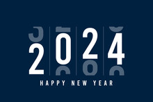Happy New Year 2024. Minimalistic Card With Changing Numbers For 2024. New Year And Merry Christmas Web Banner Design. Vector Illustration.