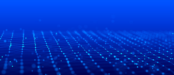 Wall Mural - abstract blue futuristic background. technological wave of information data flow. 3d rendering.