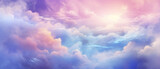 Fototapeta Na sufit - Niebiańska kraina - tło chmury w odcieniach błękitu i różu. Rajskie obłoki w powietrzu. Blask i światłość.