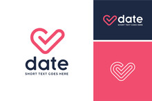 Heart Love Shape Initial Letter D With Check Mark For Date Dating Logo Design