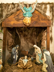 Traditional Christmas nativity scene with colorful figures