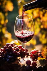 vivid red wine pouring into a glass capturing the essence of vibrant autumn vineyards and captivatin