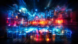 Fototapeta Przestrzenne - Revel in the ethereal lights of abstract tech LED displays