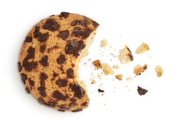 Wall Mural - oatmeal chocolate chip cookie isolated on white background. Top view. Flat lay