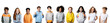 Group of diverse multi-ethnic school children, happy boys and girls isolated on transparent white background