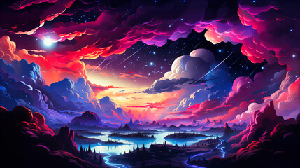 Wall Mural - Revel in the cosmos of abstract neon cloud computations,