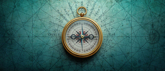 magnetic old compass on world map. travel, geography, history, navigation, tourism and exploration c