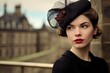 © Markus Schröder - Conceptual portrait photography of a content girl in her 30s wearing a fancy fascinator at the edinburgh castle scotland. With generative AI technology