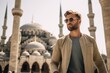 Lifestyle portrait photography of a content boy in his 30s wearing a long-sleeved thermal undershirt at the blue mosque in istanbul turkey. With generative AI technology