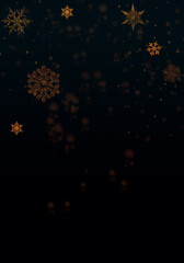 Wall Mural - Black winter and Christmas background with golden snow flakes.