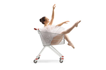 Wall Mural - Ballering in a tutu dress sitting inside a shopping cart